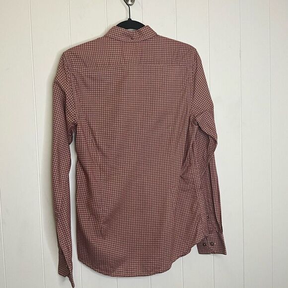 Ben Sherman Men’s Small Red Black Geometric Print Long Sleeve Button Down Shirt - Picture 7 of 13